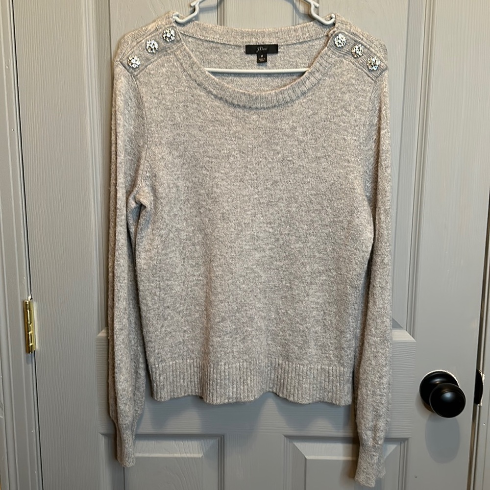 J. Crew Jeweled Lambs Wool Blend Sweater